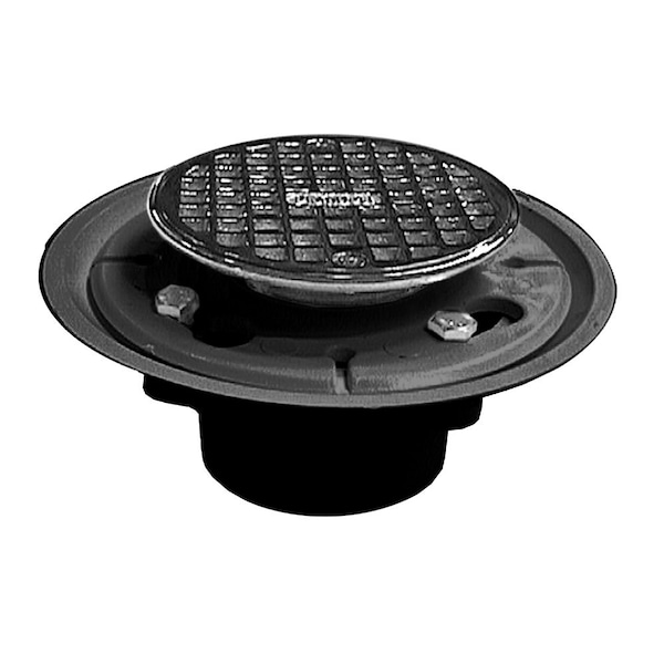 2in. x 3in. PVC Shower Drain with 2in. Brass Spud and 4in. Round Stainless Steel Strainer
